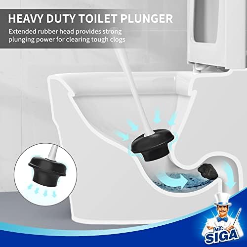 MR.SIGA Toilet Plunger and Bowl Brush Combo for Bathroom Cleaning, White