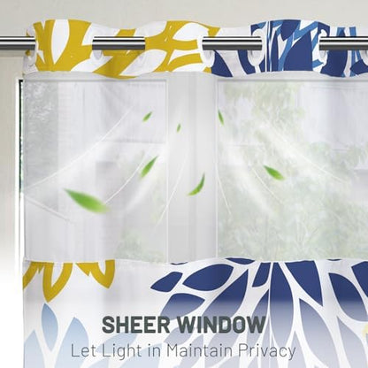 WITHLOC No Hook Floral Shower Curtain with Liner, Yellow, 71x74