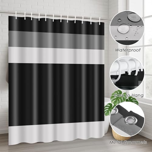 Geometric Bathroom Sets with Shower Curtain and Rugs, 4 Pcs,