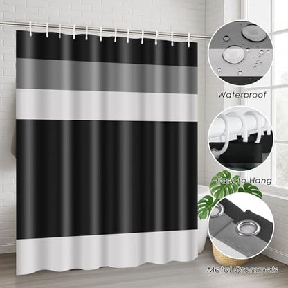 Geometric Bathroom Sets with Shower Curtain and Rugs, 4 Pcs,