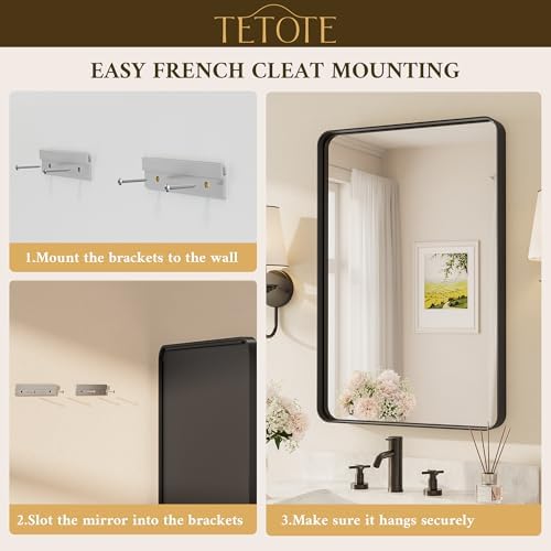 TETOTE Black Vanity Mirror 28 x 36 Inch for Bathroom Over Sink Metal Framed Mirror Modern Farmhouse for Living Room Entryway(Horizontal/Vertical)