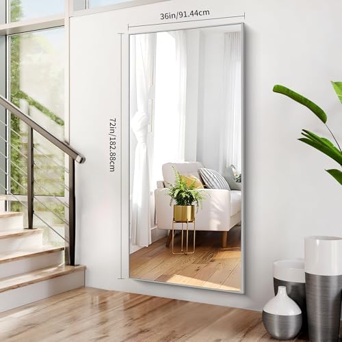 COFENY 36x72inch Bathroom Mirror, Silver Rectangle Mirror with Thin Metal Frame, Large Rectangular Wall Mirrors for Bathroom, Living Roomm, Hair Salon, Big Farmehouse Mirror Hang Horizontal/Vertical