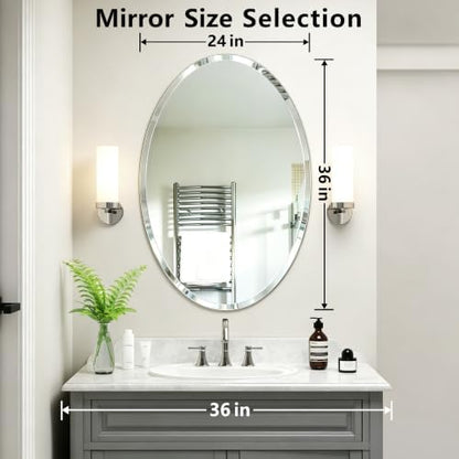 20 x 28 Inch Oval Frameless Bathroom Mirror, Beveled Polished Wall Mirror, Modern Decorative Mirror for Bathroom Vanity Bedroom Entryway