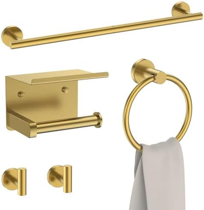 FORIOUS Bathroom Accessories, 5-Piece Bathroom Hardware Set - 24" Towel Bar