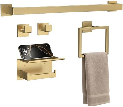 5-Piece 23.6 Inch Brushed Gold Bathroom Hardware Accessories Set