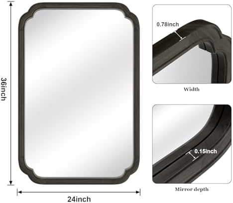 WallBeyond 24" x 36" Rounded Corner Arch Wall Mirror with Wood Frame for Entryway, Living Room or Bedroom Home Decor - Light Woodgrain [24" x 36" Black]