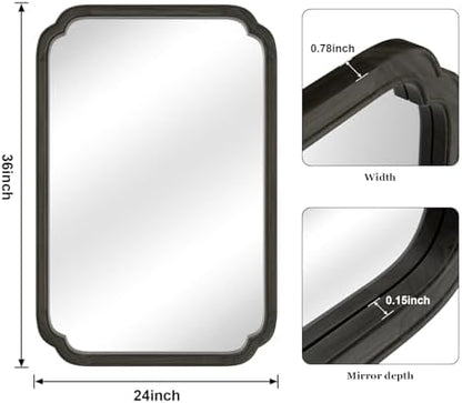 WallBeyond 24" x 36" Rounded Corner Arch Wall Mirror with Wood Frame for Entryway, Living Room or Bedroom Home Decor - Light Woodgrain [24" x 36" Black]
