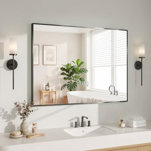 Koonmi Black Mirrors for Wall, 30x40 Inch Bathroom Mirror, Rectangular Wall Mirror for Living Room Bedroom Bathroom, Hangs Horizontally or Vertically