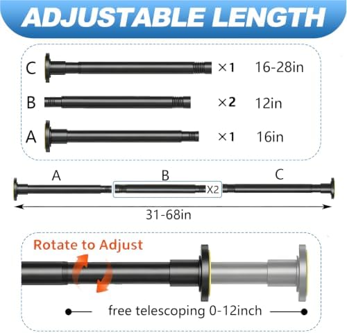 CorkLatta Black Shower Curtain Rod 31 to 68 Inch,1 Inch Diameter Adjustable Spring Tension Stainless Steel Telescoping Rod,Easy Install,No Rust
