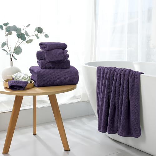 8 Piece Bathroom Towel Set |2 Oversized Large Bath Towels Sheet,2 Hand Towels and 4 Washcloths| 600GSM Ultra Soft Luxury Premium Towel Set Highly Absorbent Quick Dry Hotel Towel Collection,Purple Grey