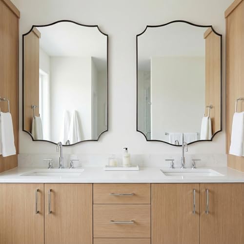 ANDY STAR Brushed Bronze Mirror, 24"x36" Bronze Rectangle Mirror, Bathroom Mirror with Anti-Rust Stainless Steel Metal Frame, Stunning Curved Design Ideal for Home Remodel