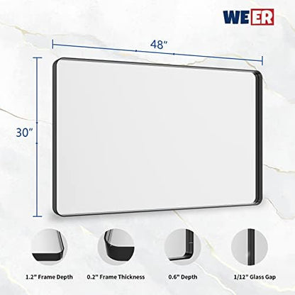 WEER Black Bathroom Vanity Mirror 48X30 Inch