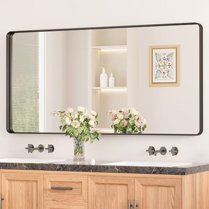 Keonjinn 48 x 24 Inch Black Bathroom Mirror, Tempered Glass Vanity Mirror