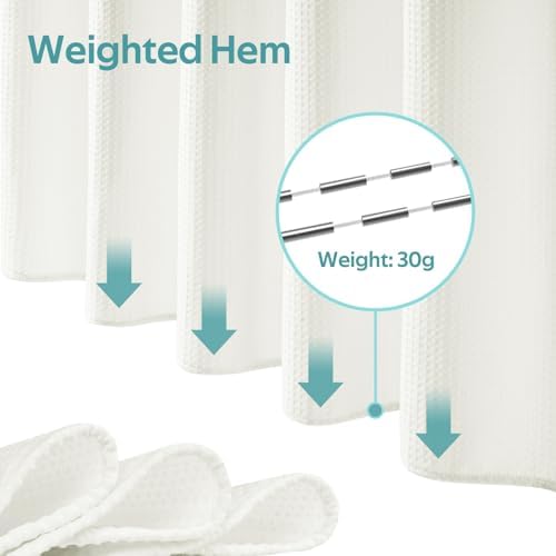 Vipfree 3 in 1 Shower Curtain Set, Waffle Shower Curtain and Liner Set with 12 Double Sided Shower Curtain Hooks, 258GSM Luxury Weighted Cloth Shower Curtains for Bathroom, 72 W x 72 H, Cream