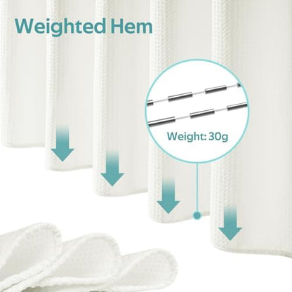 Vipfree 3 in 1 Shower Curtain Set, Waffle Shower Curtain and Liner Set with 12 Double Sided Shower Curtain Hooks, 258GSM Luxury Weighted Cloth Shower Curtains for Bathroom, 72 W x 72 H, Cream