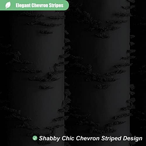 Dynamene Boho Farmhouse Fabric Shower Curtain Tufted Chevron 72"x66" Black