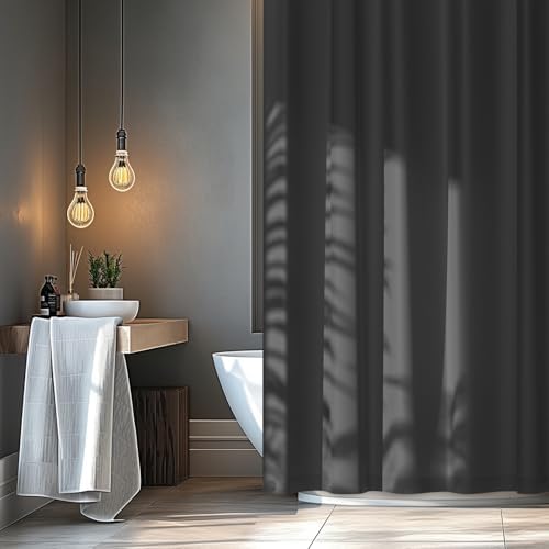 Seenus Charcoal Grey Waterproof Fabric Shower Curtain Liner with 3 Large Magnets, Washable Cloth Shower Liner Carbon Grey, 72 x 72 inch Lightweight Bathroom Shower Curtain Dark Gray