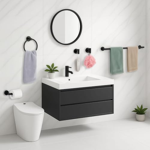 5-Piece Matte Black Bathroom Hardware Set, Towel Racks Set for Bathroom SUS304 Stainless Steel Toilet Paper Holder Wall Mounted, 24 Inch Modern Bathroom Accessories Kit