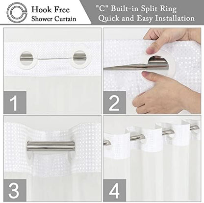 Gibelle No Hook Cloth White Shower Curtain with Liner, 36x74