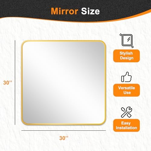 Delma Bathroom Vanity Mirror, Gold Framed Mirror for Over Sink, 30x30