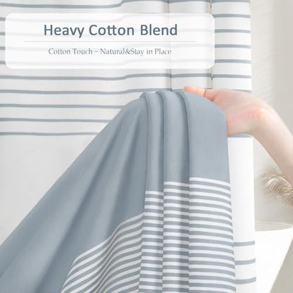 Blue Coastal Ocean Cotton Striped Shower Curtain with Tassel 72"W X 78"L