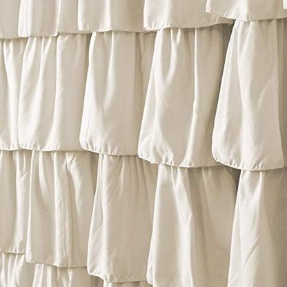 Lush Decor Ruffle Shower Curtain | Floral Textured Vintage Chic Farmhouse Style Design, Ivory, 72" x 72"