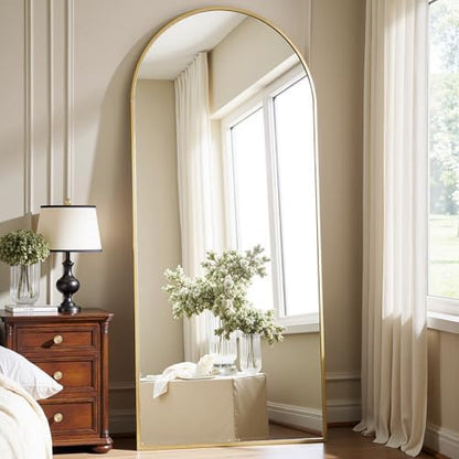Dewfig Arched Full Length Mirror, 57"X20" Large Full Body Mirror, Gold