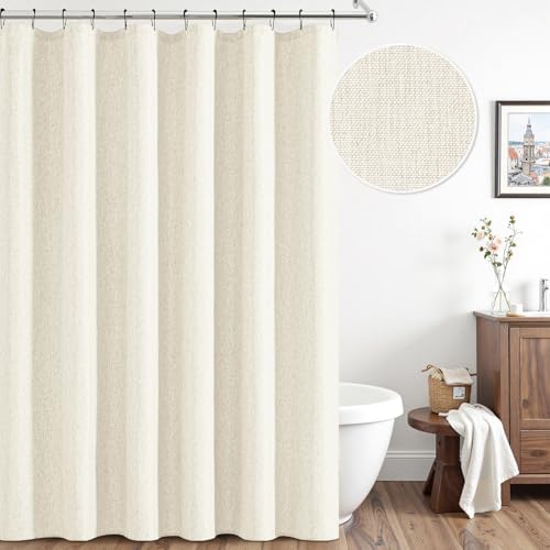 ANRODUO Ivory Extra Long Linen Fabric Shower Curtain Set - W72xL108