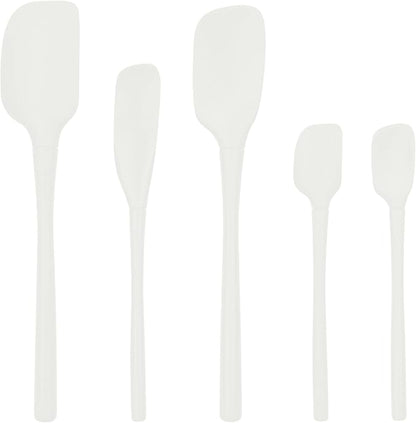 Tovolo Flex Core 5 Piece Silicone Spatula Set Heat Resistant All Silicone Utensils Include Non Stick Spatula Spoonula Jar Scraper, Dishwasher Safe BPA Free Spatulas for Baking Mixing, White