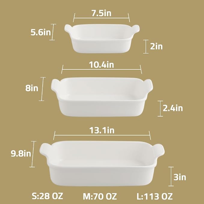 Sweejar Baking Pans Set, Ceramic 9x13 Baking Dish with Handle, Rectangular Casserole Dishes for Oven, Bakeware Sets of 3, Durable Lasagna Pan Deep for Kitchen, Banquet, Wedding Gift(Turquoise)