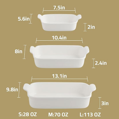 Sweejar Baking Pans Set, Ceramic 9x13 Baking Dish with Handle, Rectangular Casserole Dishes for Oven, Bakeware Sets of 3, Durable Lasagna Pan Deep for Kitchen, Banquet, Wedding Gift(Turquoise)