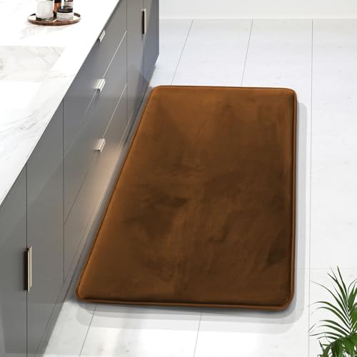 Clara Clark Bathroom Rugs, Velvet Memory Foam Bath Mat, Non-Slip Bath Rugs, Machine Wash, Dries Quickly, Ultra Soft Plush Bath Mats for Bathroom, 24 x 36, Brown