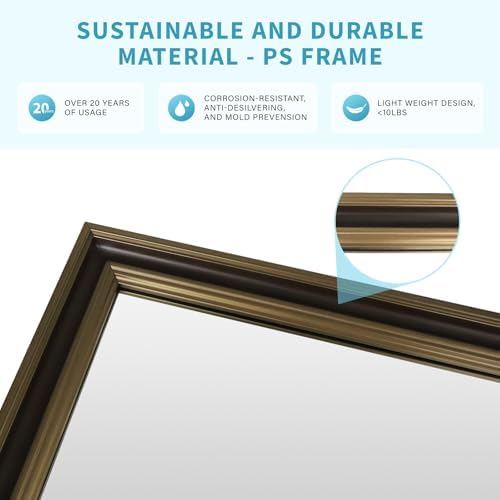 Retro Copper Effect Framed Wall Mirror, 30x48 Rectangle Mirror