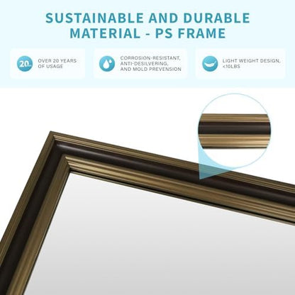 Retro Copper Effect Framed Wall Mirror, 30x48 Rectangle Mirror