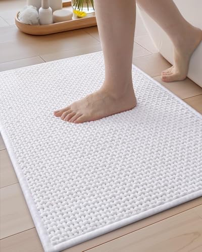 Color&Geometry 16"x24" Chenille Small Bathroom Rugs Upgraded Denser,White