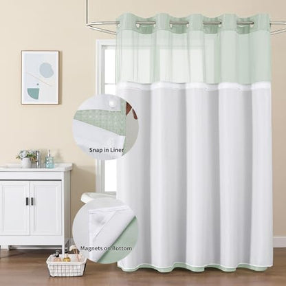 Colorful Star Mint Green No Hook Waffle Shower Curtain Set, 72" W x 75" L
