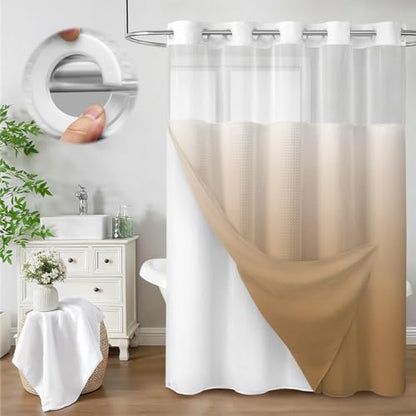 No Hook Shower Curtain with Liner Set Hotel Waffle Ombre Beige 72W X 75L