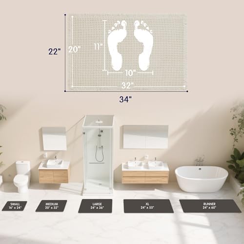 SUBRTEX Waffle Braided Bath Mat, 20" x 32" Soft Waffle Bath Rugs, Absorbent Non Slip Bathrooom Mats, Machine Washable Area Rug for Bathroom, Quick Dry, White