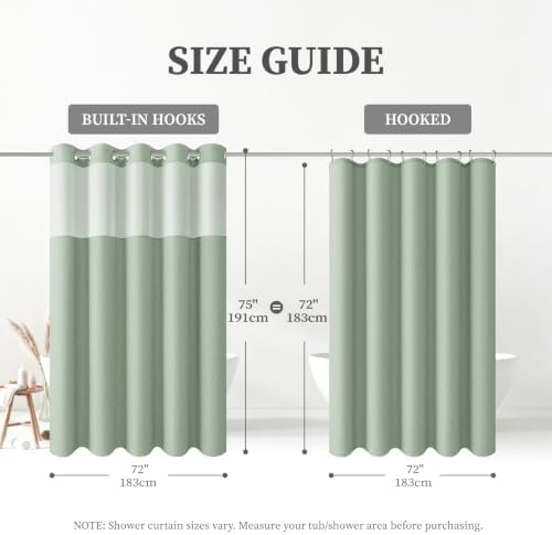 BTTN Sage Green Ringless Linen Look Shower Curtain with Snap in Liner 72x75