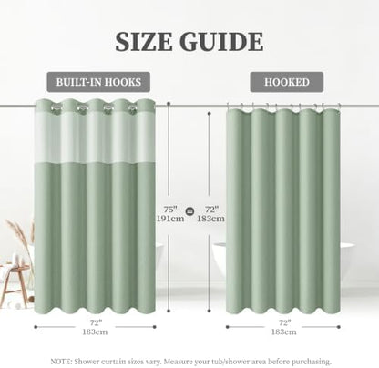 BTTN Sage Green Ringless Linen Look Shower Curtain with Snap in Liner 72x75