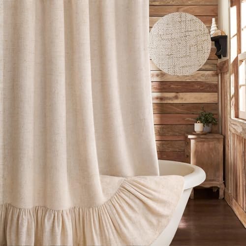 Farmhouse Shower Curtain Ruffle Linen Beige 72" W x 78" L