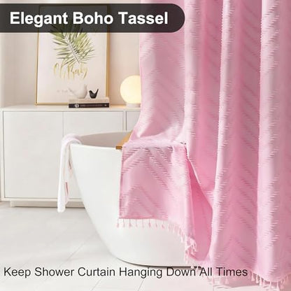 Siiluminisoy Extra Long Shower Curtains 72 x 84 Inches Tufted Chevron Pink Shower Curtains Fabric for Bathroom Modern Shabby Chic Waterproof Cloth Shower Curtain