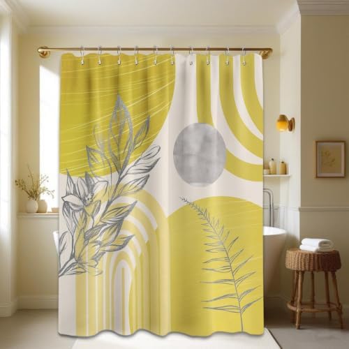 Mustard Yellow Shower Curtain, 60X72 in, Mid Century Modern