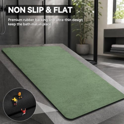 MontVoo -Bath Mat Rug-Rubber Backing Non Slip Quick Dry Absorbent Thin Bathroom Rugs Fit Under Door-Faux Suede Surface Bathroom Floor Mats-Shower Rug for in Front of Bathtub Shower Sage Green 17"x59"