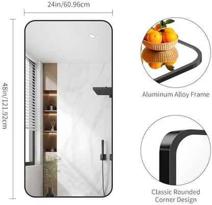 FORBATH Bathroom Mirror 48" x 24", Rectangle Black Narrow Bathroom Mirror with Black Aluminum Frame Rounded Corner, Wall Mounted Mirror for Bedroom Entryway Living Room