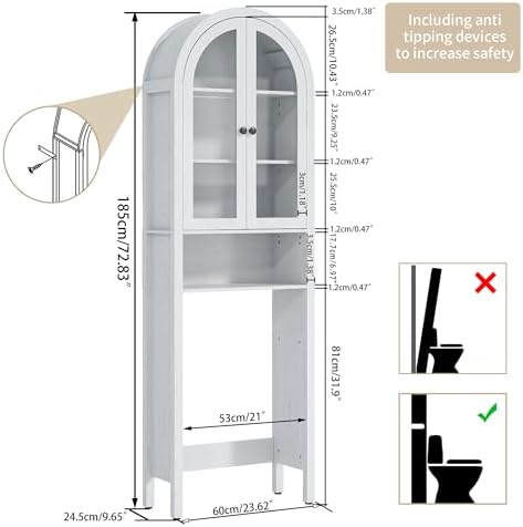 Arched Over The Toilet Storage Cabinet with Acrylic Doors, Bathroom Shelf