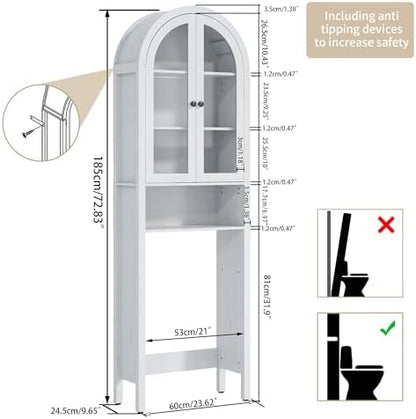 Arched Over The Toilet Storage Cabinet with Acrylic Doors, Bathroom Shelf