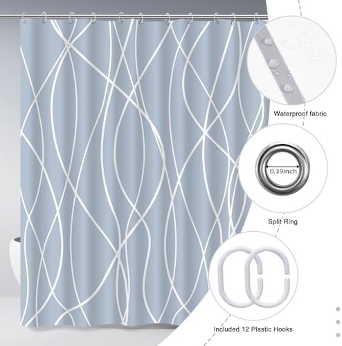 Striped Shower Curtain for Bathroom, Light Blue, 72" W x 72" L