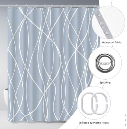 Striped Shower Curtain for Bathroom, Light Blue, 72" W x 72" L