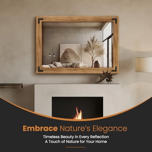 Wood Framed Bathroom Vanity Mirror for Wall, 28"x40" Farmhouse Mirror